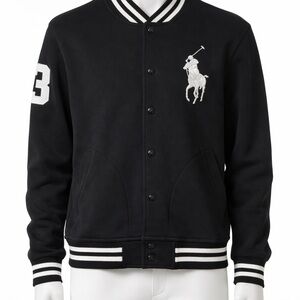 Polo by Ralph Lauren Black Varsity Bomber Jacket with White Logo